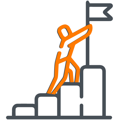 Illustration of a person reaching a flag on a ladder representing financial goal achievement